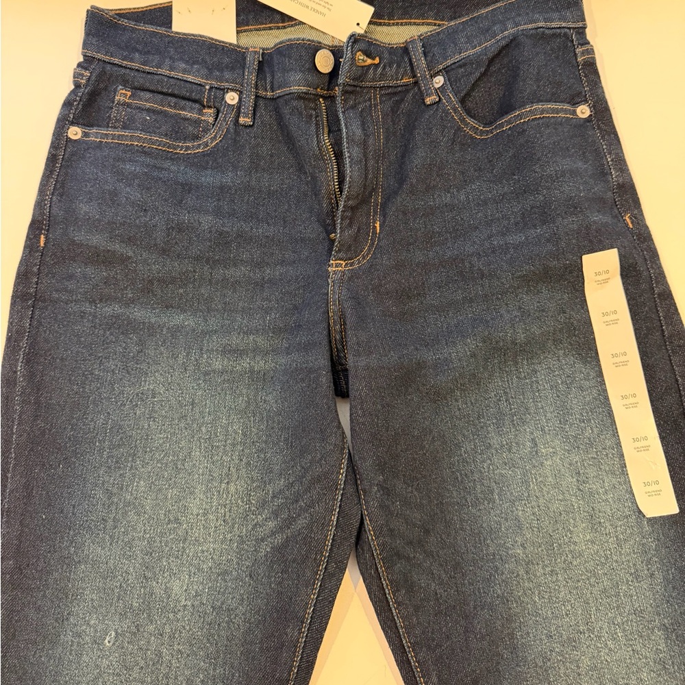 Banana Republic Girlfriend Mid-Rise Women's Dark Blue Straight Leg Jeans size 10 - Picture 2 of 4